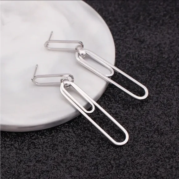 Sterling Silver Paperclip Earrings - Picture 2 of 2